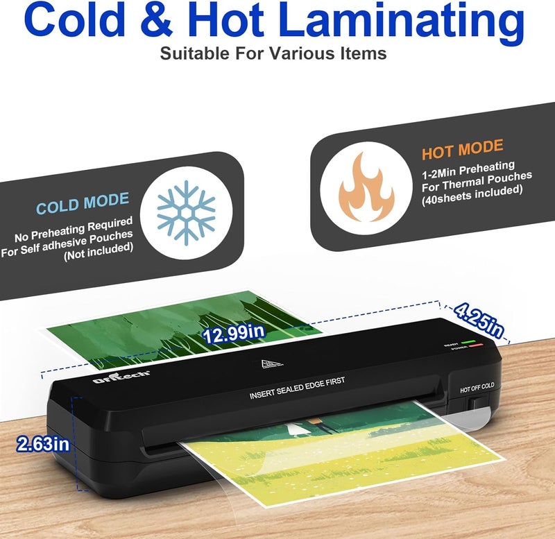 OFITECH Laminator Machine with 40 Laminating Sheets, 9 inch Laminating Machine Hot & Cold with 2-Min Fast Warm Up, A4 Thermal Laminator for Home School Office, Anti-Jam - Image 2